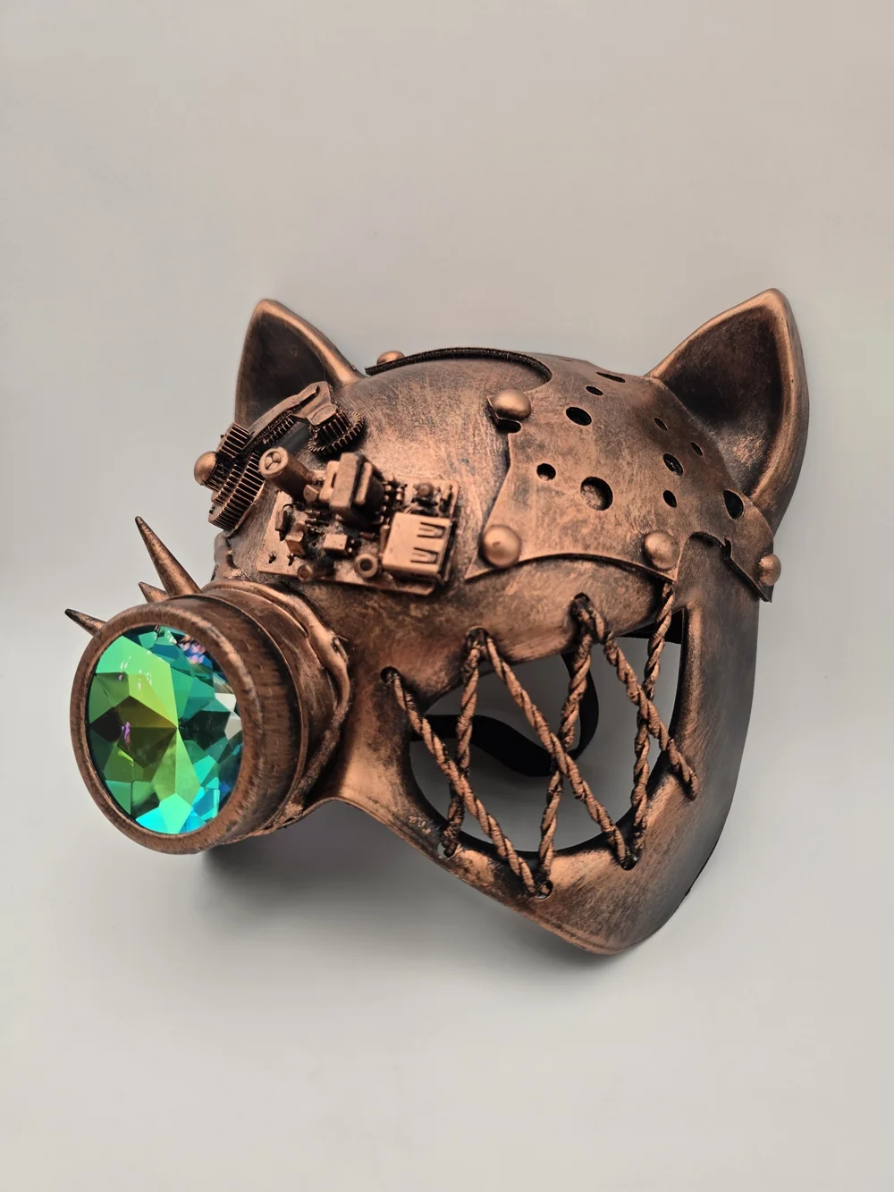 Steampunk Cat Ear Mask Iridescent Monocle & Gears Masquerade Party